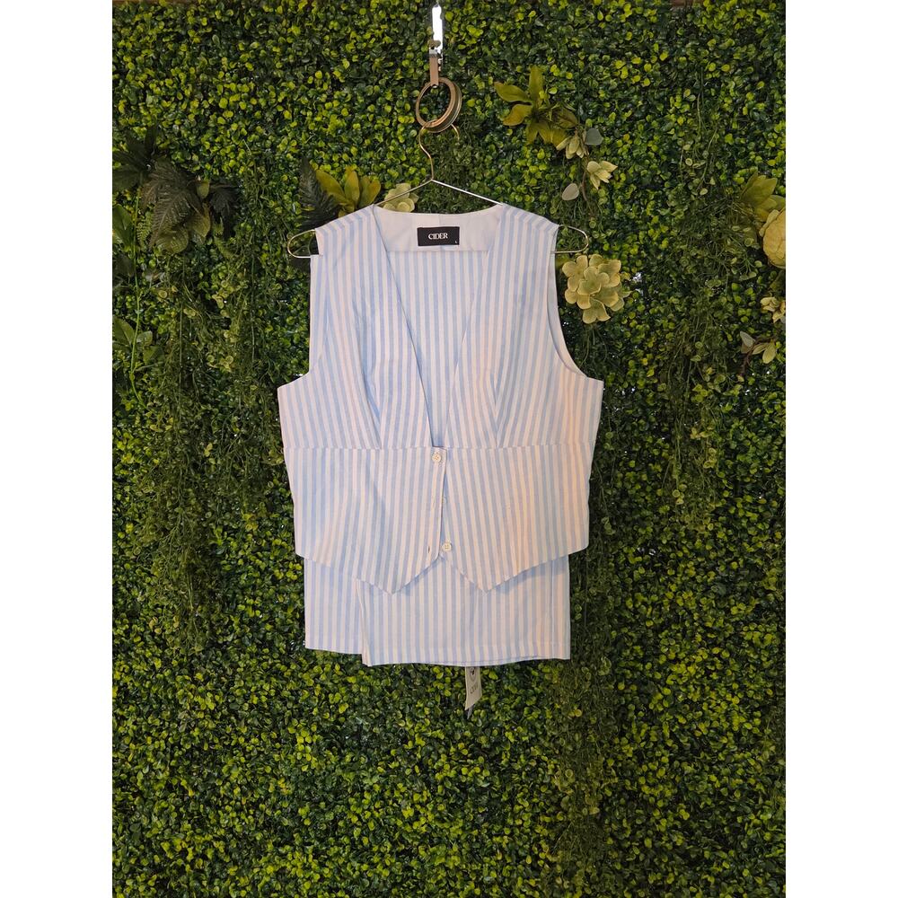 V-NECK Striped Belted Vest, Mid Rise Striped Trousers
